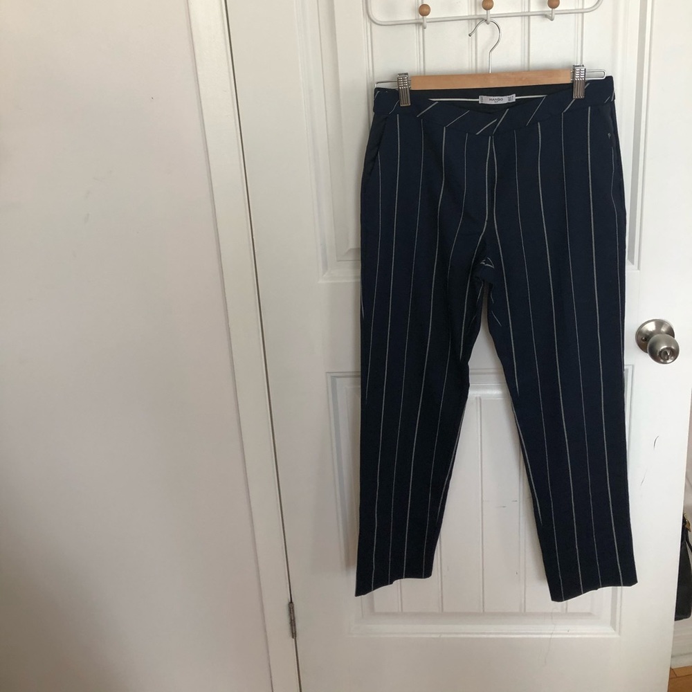 Navy and White Pinstripe Slim Pants